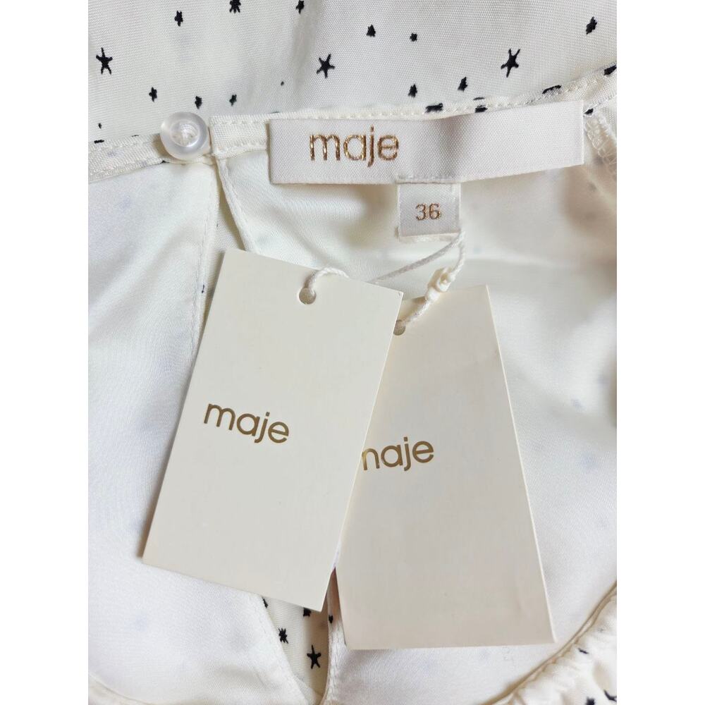 Maje Reto Dress 4 Small FR 36 Ecru Ivory Star Print Asymmetrical Midi NWT - Picture 15 of 16